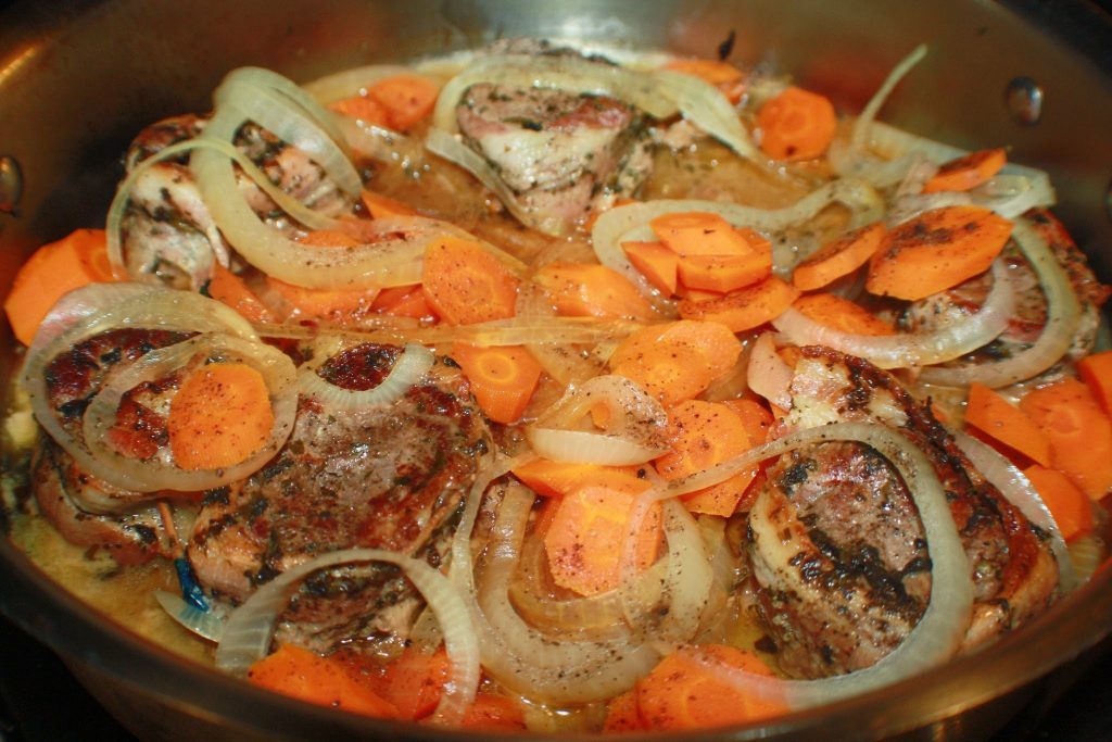 Simmer the Steaks with the Vegetables.