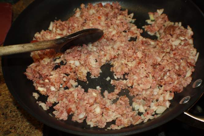 Saute onions and ham 