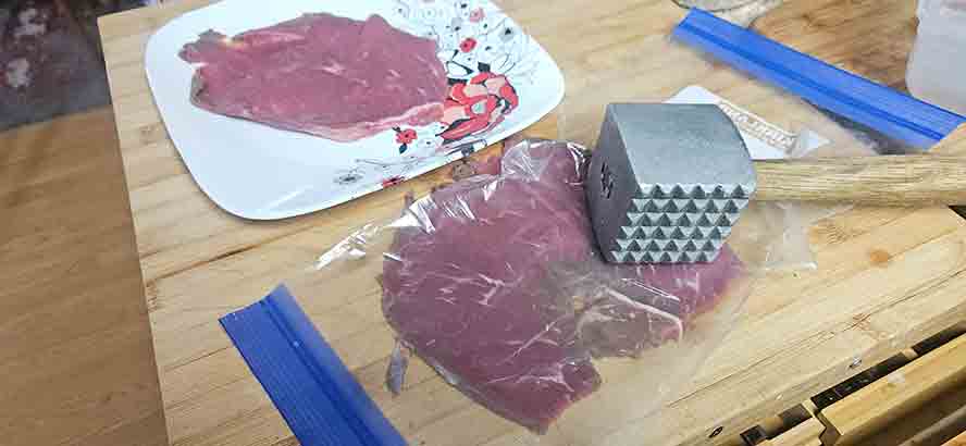 Pounding the Beef Schnitzel thin