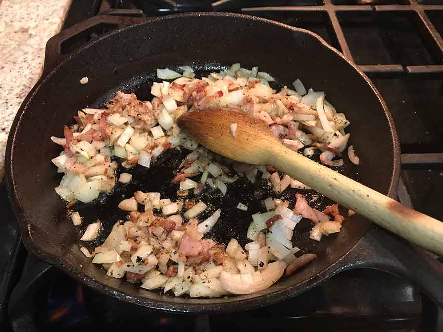 Saute the bacon and onions 