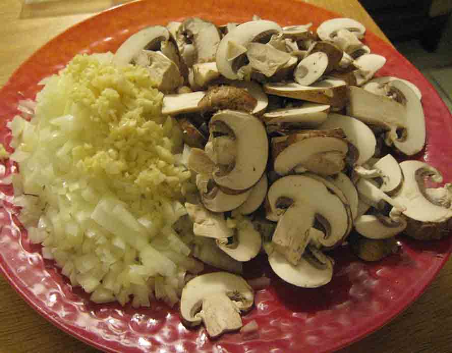 Chop mushrooms and onions 