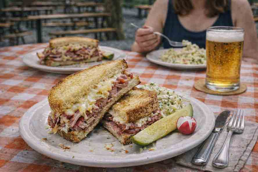 ruebeni-beergarten Rueben Sandwich in a Biergarten