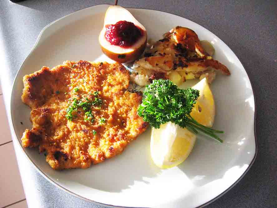 Finished small fried Schnitzel.