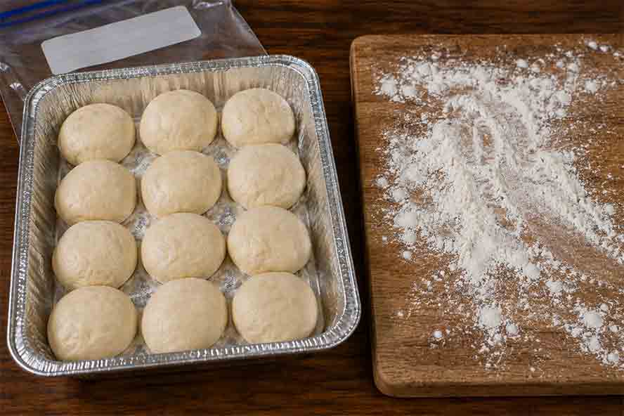 dough-balls make 12 dough balls and freeze.