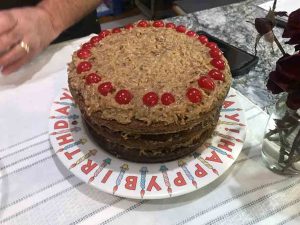 German Chocolate Cake displayed on a plate.